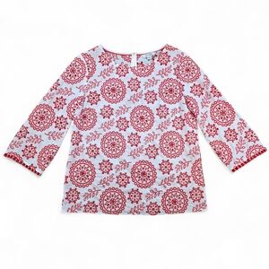 Boden Mila Broderie Red White Embroidered Cotton Blouse Eyelet Boho Top US 8